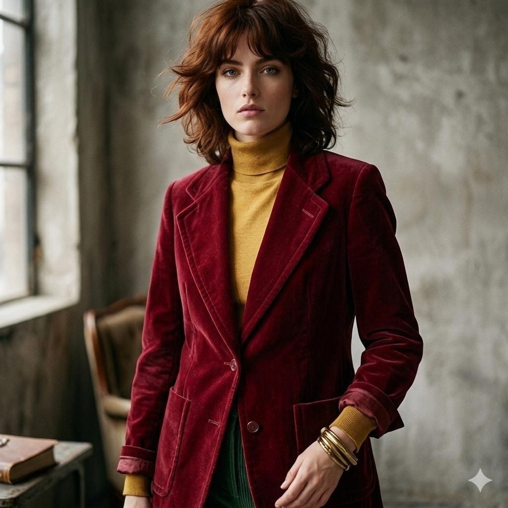 Vintage 70s Maroon Velvet Blazer Alexanders Jacket Made in Japan Size 10